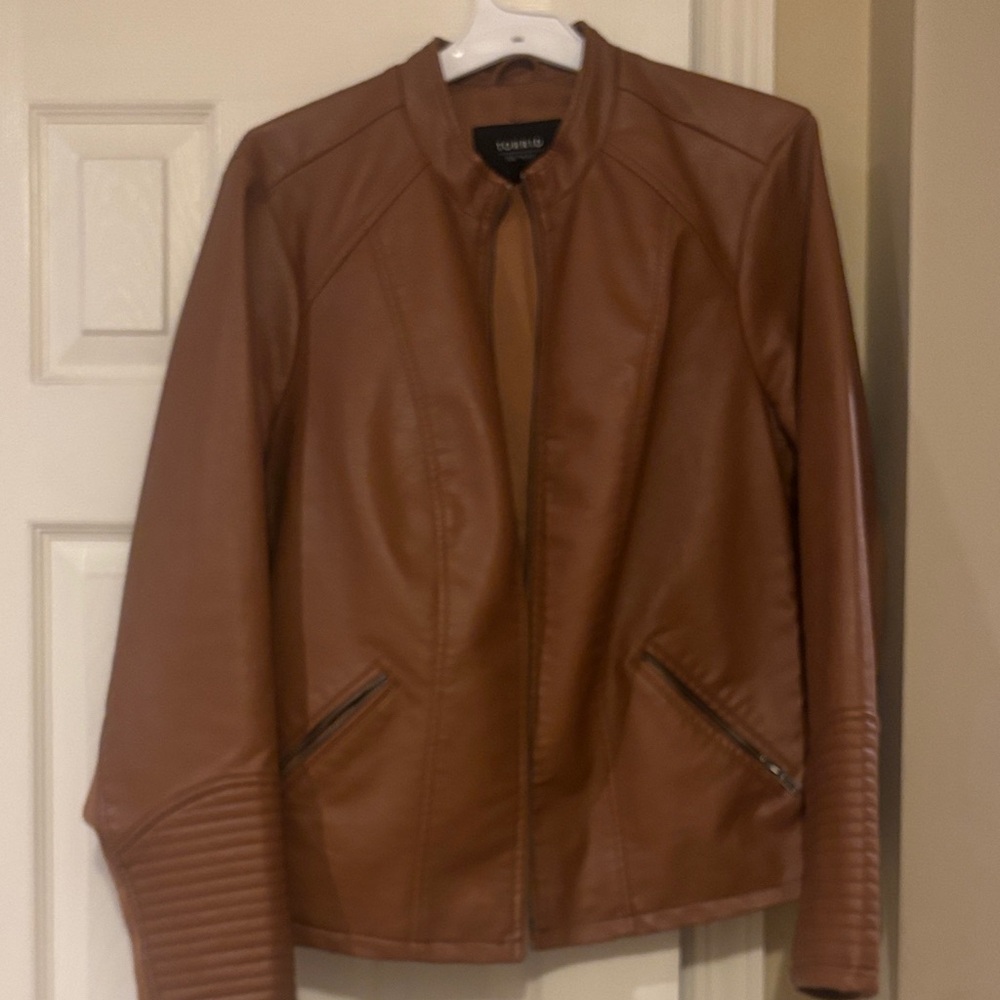 Women’s Tan Faux Leather Moto Jacket by COLIN STUART